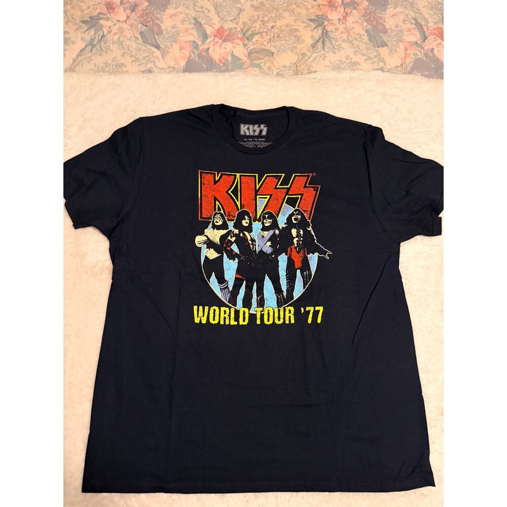 KISS World Tour 77 Graphic Tee XL Black Mad Engine Band Shirt nwot - Picture 3 of 6